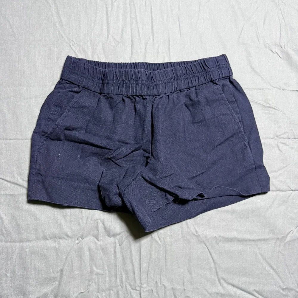 J.Crew Women's Pull On Shorts Size 0 Blue Elastic Waist Casual Linen Blend